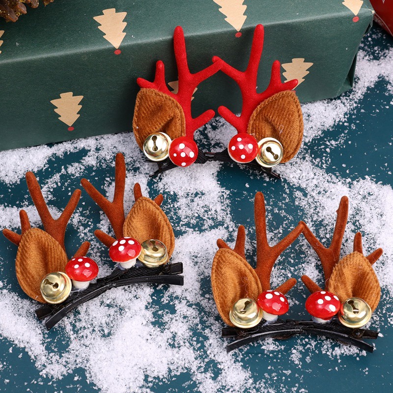 Kẹp Tóc Hình Sừng Hươu / Hoạt Hình Dệt Kim Phong Cách Giáng Sinh Cho Nữ / Bé Gái / Bé Gái Dự Tiệc Giáng Sinh