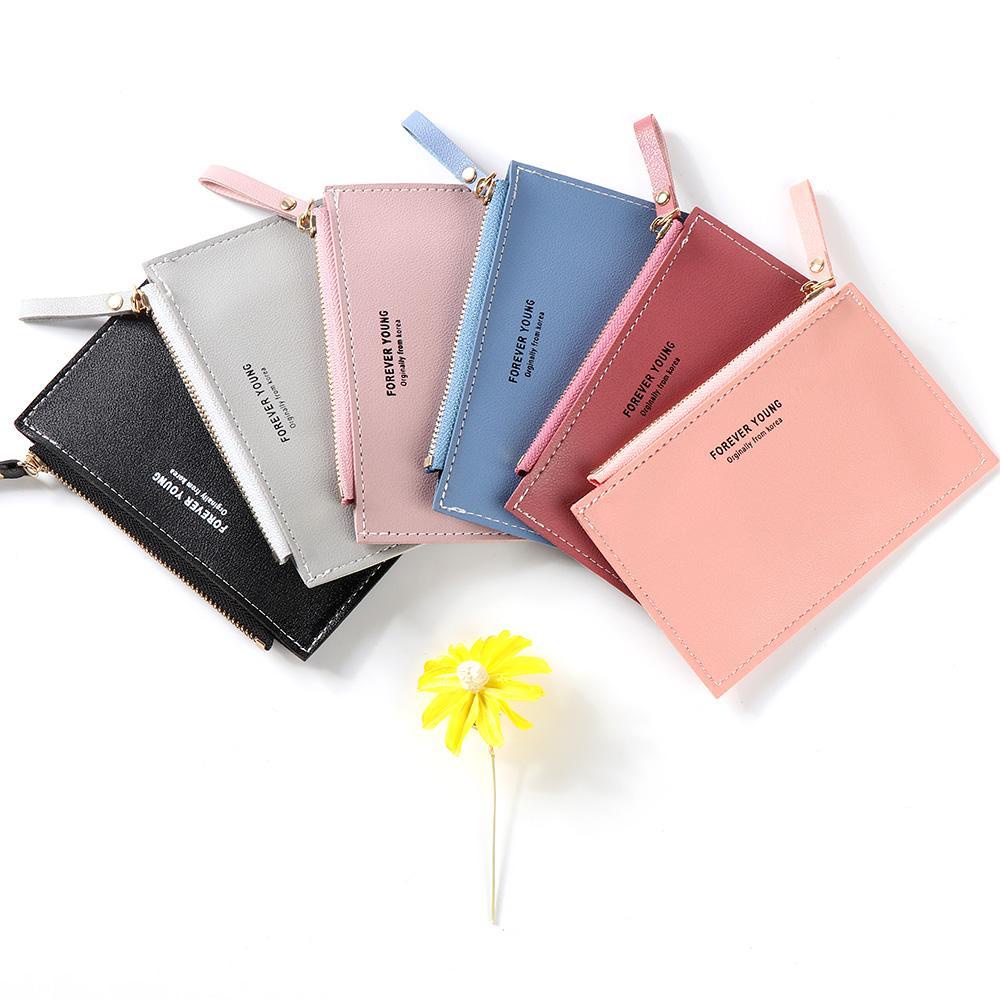 Túi đựng thẻ id tín dụng danh thiếp tiền mini pu có khóa kéo màu sắc thuần quà tặng ngày lễ cho nam nữ