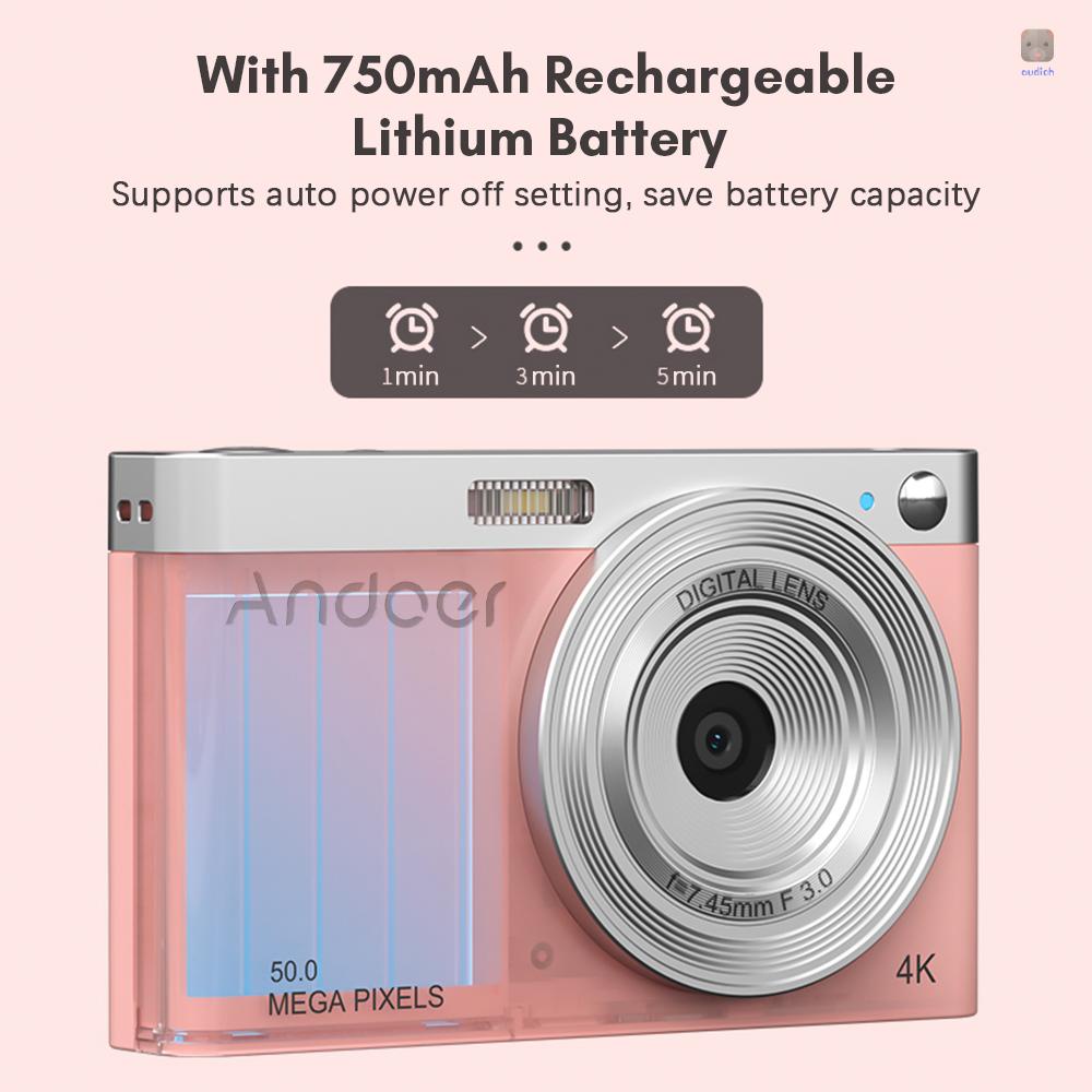 Andoer Máy Quay Kỹ Thuật Số 4k 50mp 2.88inch ips Tự Động Lấy Nét Màn Hình 16x zoom Kèm 2 Pin