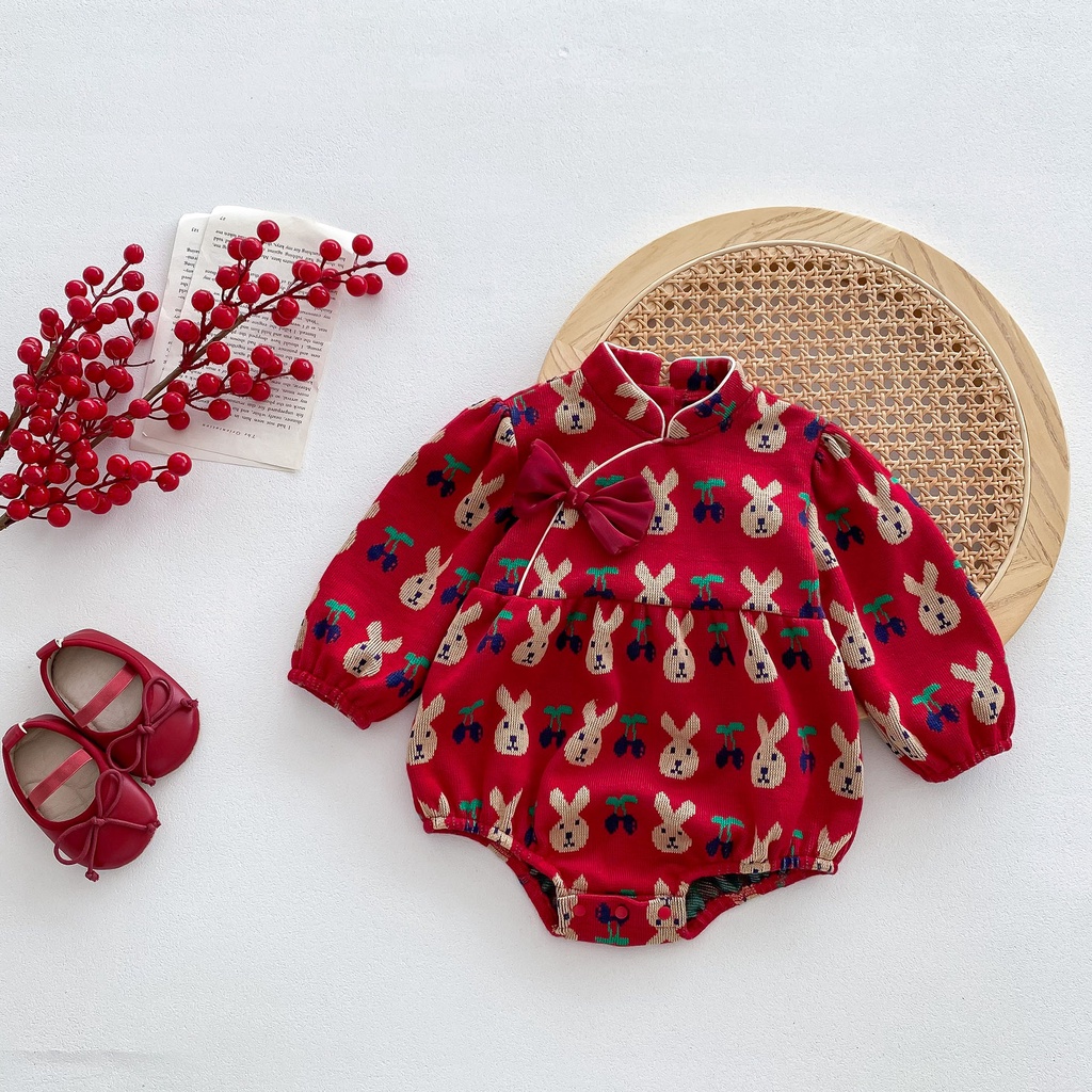 Áo Liền Quần Một Mảnh Phong Cách Trung Hoa Mùa Thu Cho Bé Sơ Sinh Một Tháng Tuổi