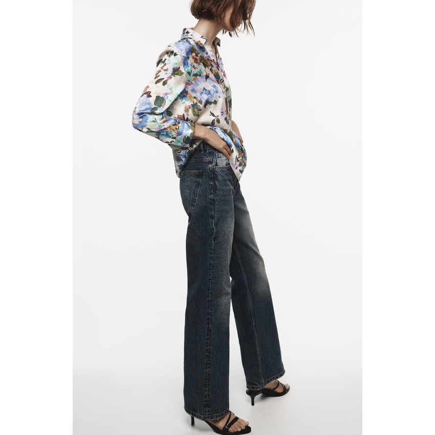 Zara Áo Sơ Mi Vải Lụa satin In Hoa Kiểu retro Thời Trang Mùa Thu Cho Nữ 8492120
