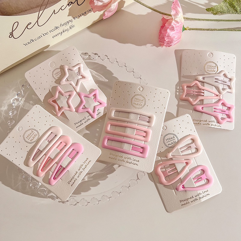 Set 3 kẹp tóc hình học màu hồng pastel dễ thương xinh xắn K36
