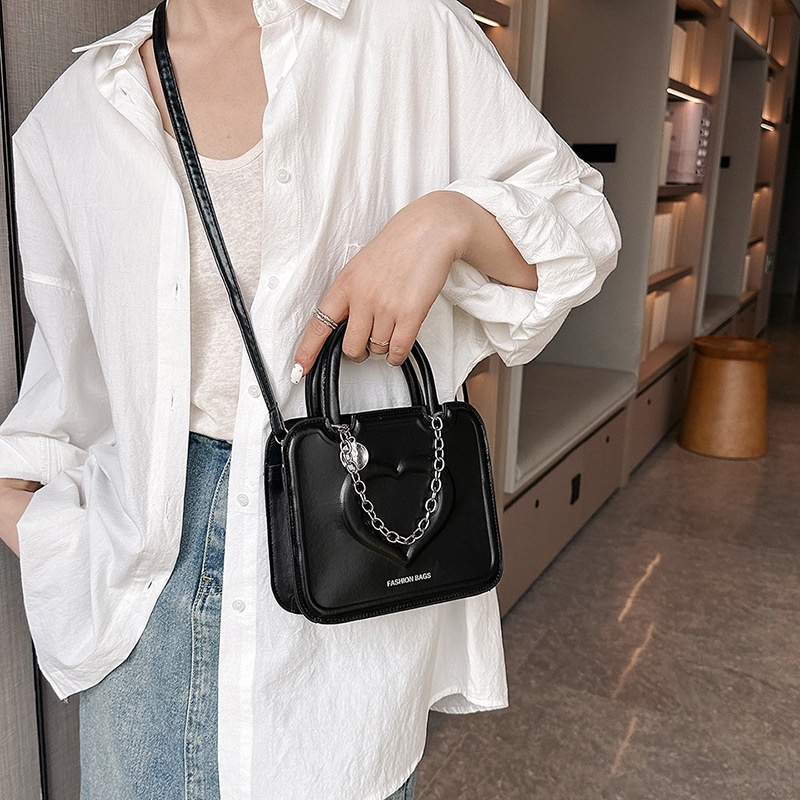 Túi đeo chéo SUPERCUTE mini hình vuông in họa tiết trái tim phong cách Nhật Bản