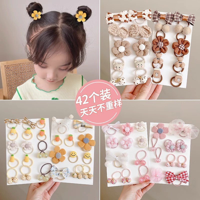 Dây Buộc Tóc Cao Su Màu Cà Phê Đính Nơ Hoa Xinh Xắn Cho Bé Gái