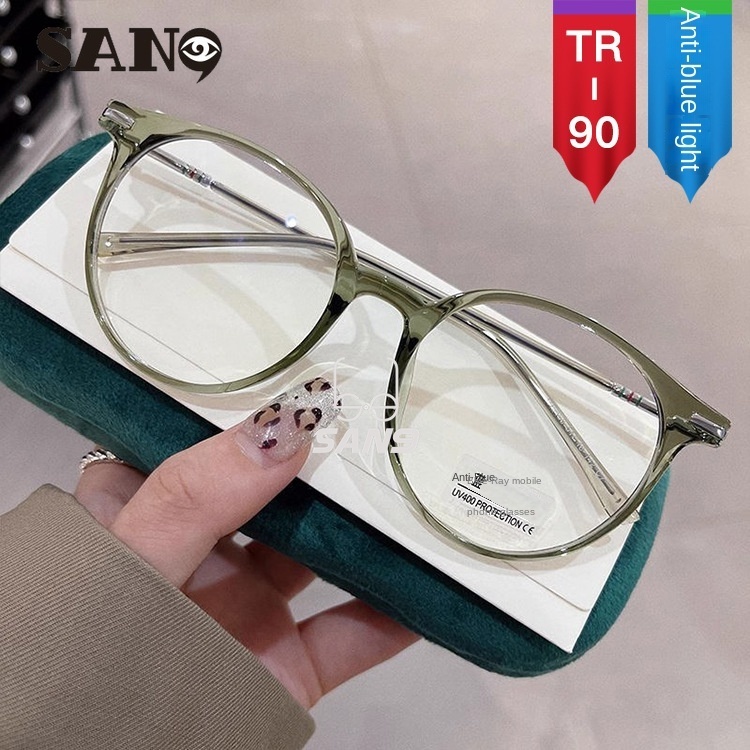 Mắt Kính Gọng Tròn Màu Xanh Lá tr90 Trong Suốt Phong Cách Hàn Quốc Thời Trang Cho Nam / Nữ (san9)
