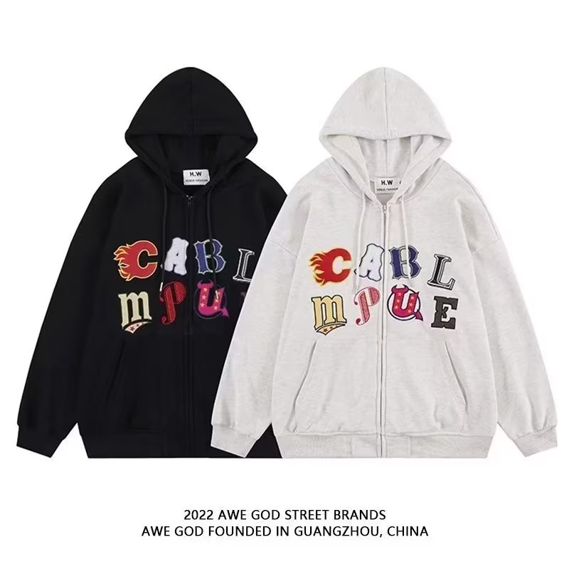 Áo hoodie YOUTANG dáng rộng thêu chữ thời trang mùa thu retro kiểu Mỹ cho cặp đôi