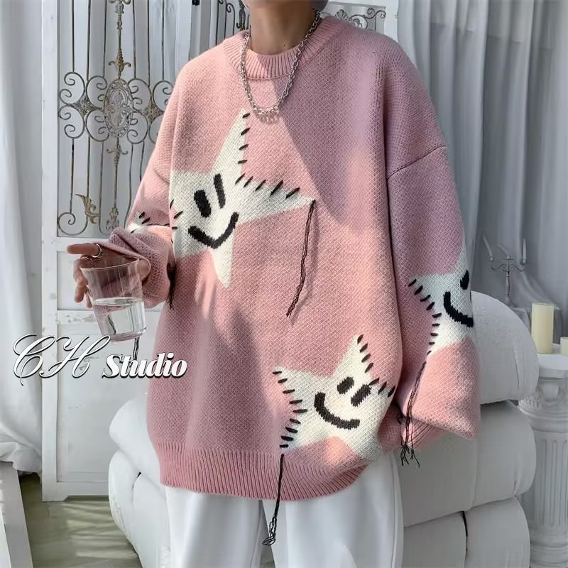 Ch Áo sweater Dày Dặn Cổ Tròn Hình Ngôi Sao Thời Trang Thu Đông Cho Nam Giới