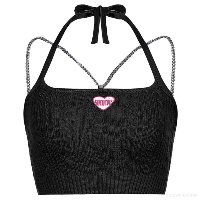 Áo Croptop Sát Nách Hoạ Tiết Chữ Thêu Thiết Kế Đơn Giản Cho Phái Nữ