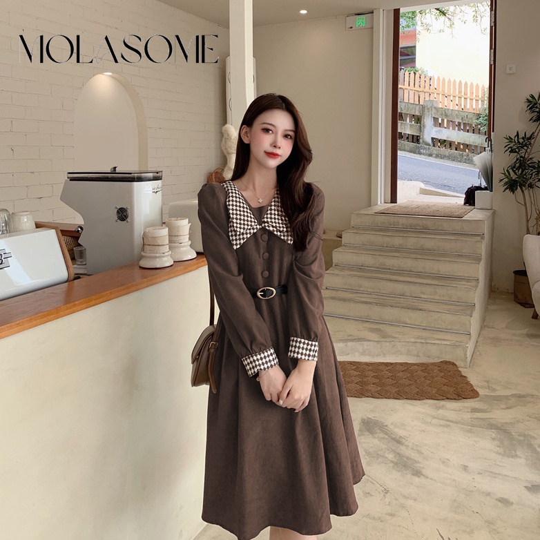 Polaroisome Đầm maxi Tay Dài Cổ polo Phối Màu Tương Phản Thời Trang 2023 Cho Nữ