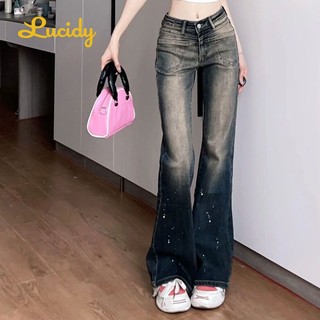 Lucidy quần ống rộng quần nữ jean phong cách Retro Ống Rộng siêu đẹp 2024 MỚI A97L936 35Z230830