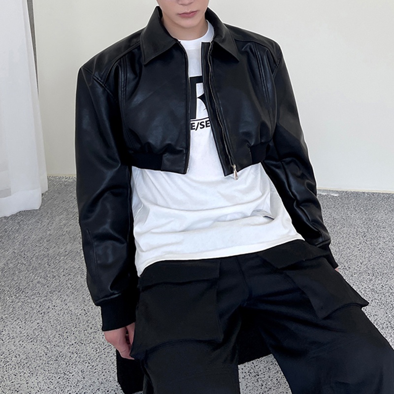 Incerun Áo Khoác Da Ngắn Vai Phối Khóa Kéo Cá Tính Cho Nam