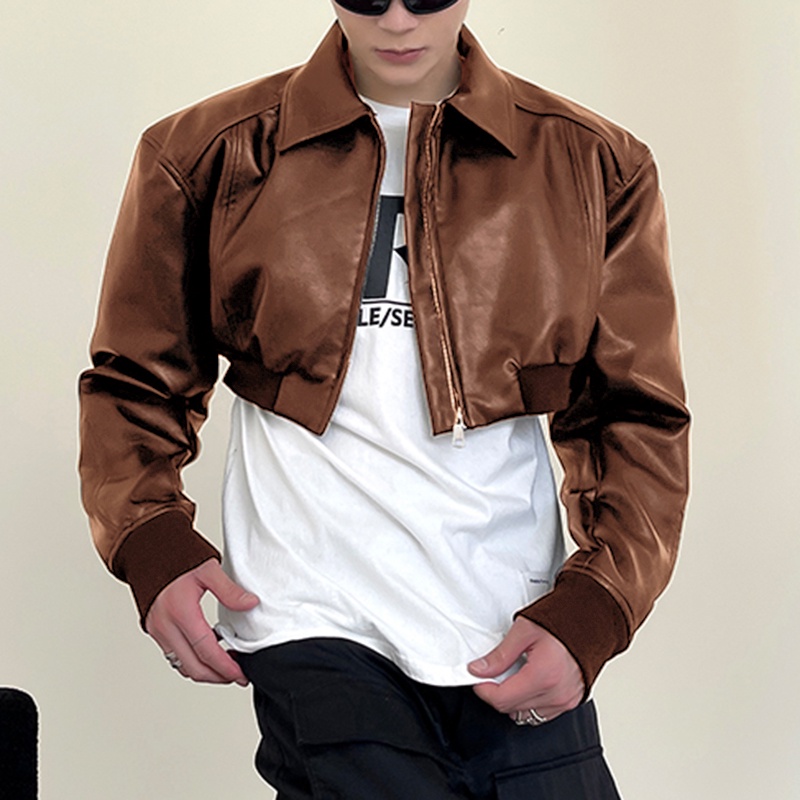 Incerun Áo Khoác Da Ngắn Vai Phối Khóa Kéo Cá Tính Cho Nam