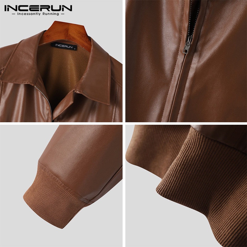 Incerun Áo Khoác Da Ngắn Vai Phối Khóa Kéo Cá Tính Cho Nam