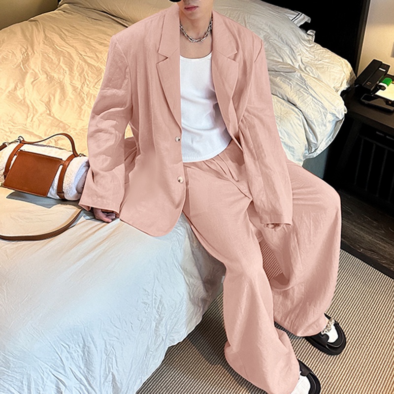 INCERUN Set Áo Dài Tay Màu Sắc Đơn Giản Kèm Quần Dài Thời Trang Cho Nam