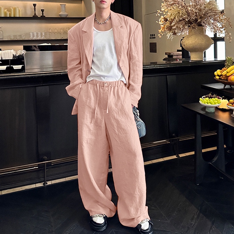 INCERUN Set Áo Dài Tay Màu Sắc Đơn Giản Kèm Quần Dài Thời Trang Cho Nam