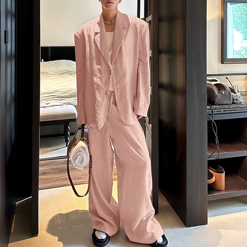 INCERUN Set Áo Dài Tay Màu Sắc Đơn Giản Kèm Quần Dài Thời Trang Cho Nam