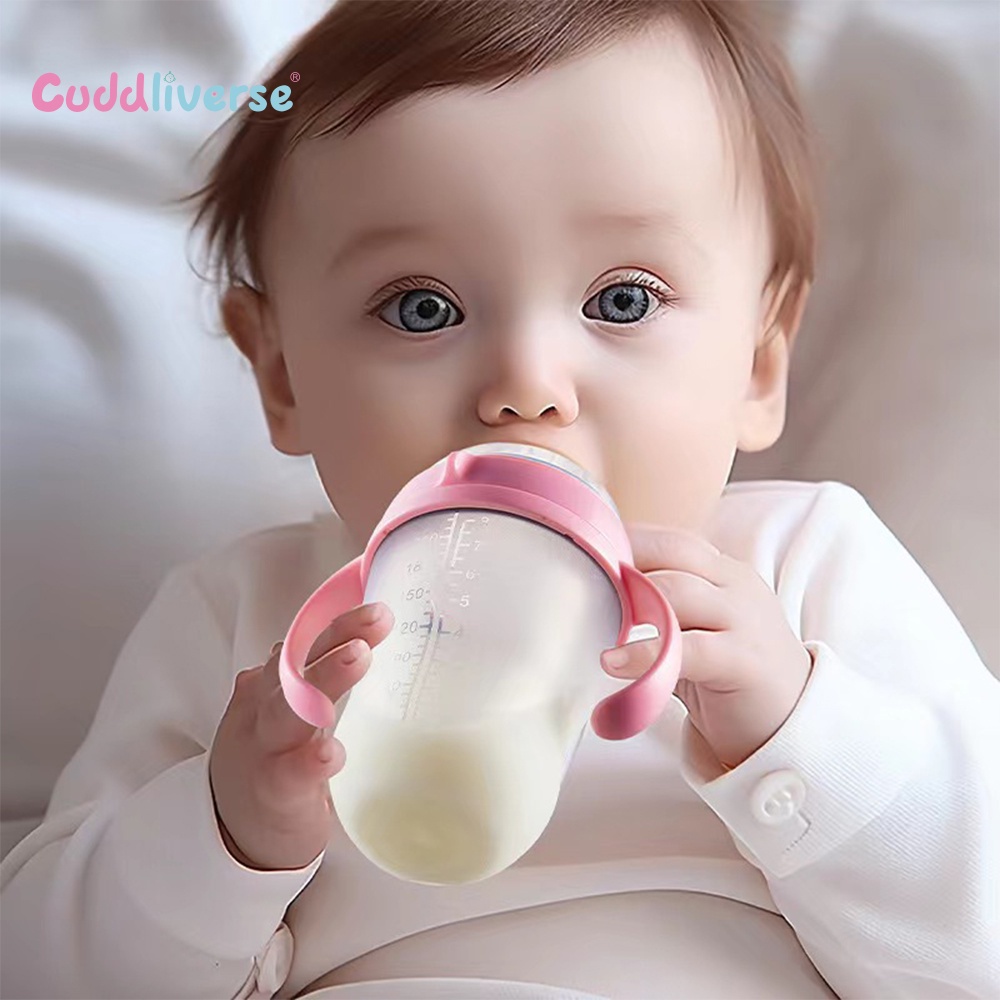 Bình Sữa Có Tay Cầm Và Ống Hút Bằng silicone An Toàn Dành Cho Trẻ
