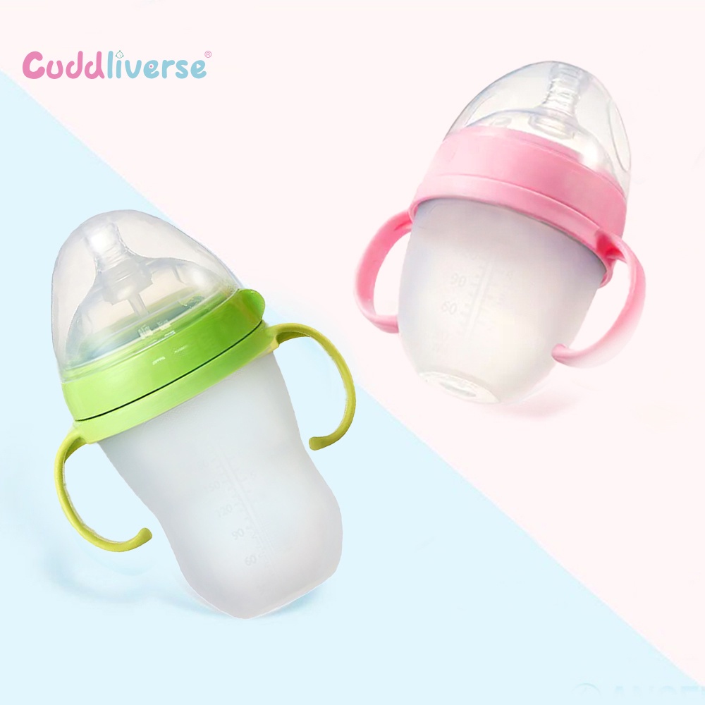 Bình Sữa Có Tay Cầm Và Ống Hút Bằng silicone An Toàn Dành Cho Trẻ