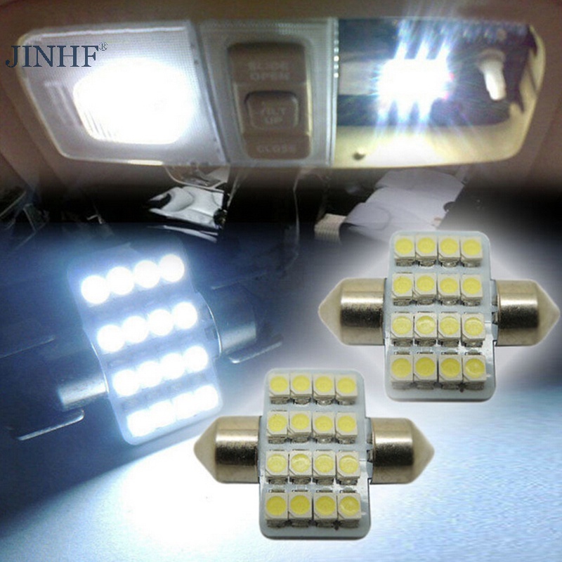 Set 2 Đèn led 31mm 3528 16 Bóng smd Ánh Sáng Trắng Dành Cho Ô Tô