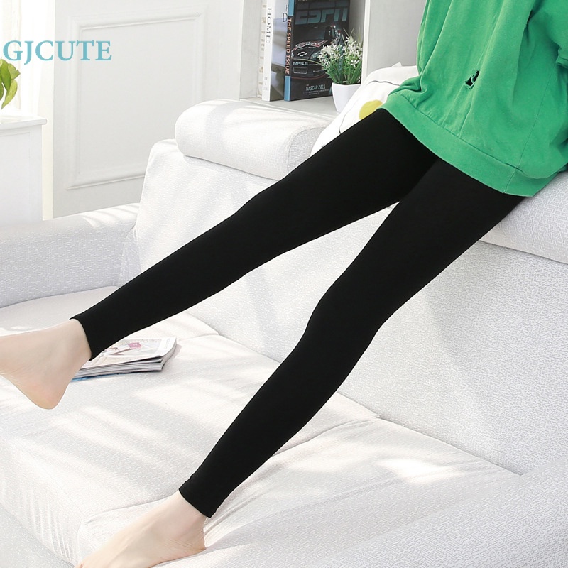 Gjcute Mới Quần Legging Dệt Kim Màu Trơn Lưng Cao Ôm Dáng Co Giãn Giữ Ấm Cho Nữ Wd