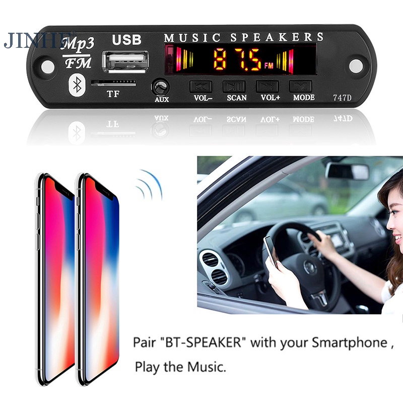 Jinhf Bảng Mạch Khuếch Đại Âm Thanh bluetooth 5.0 mp3 fm usb Mô-Đun aux 3.5 mm Cho Xe Hơi