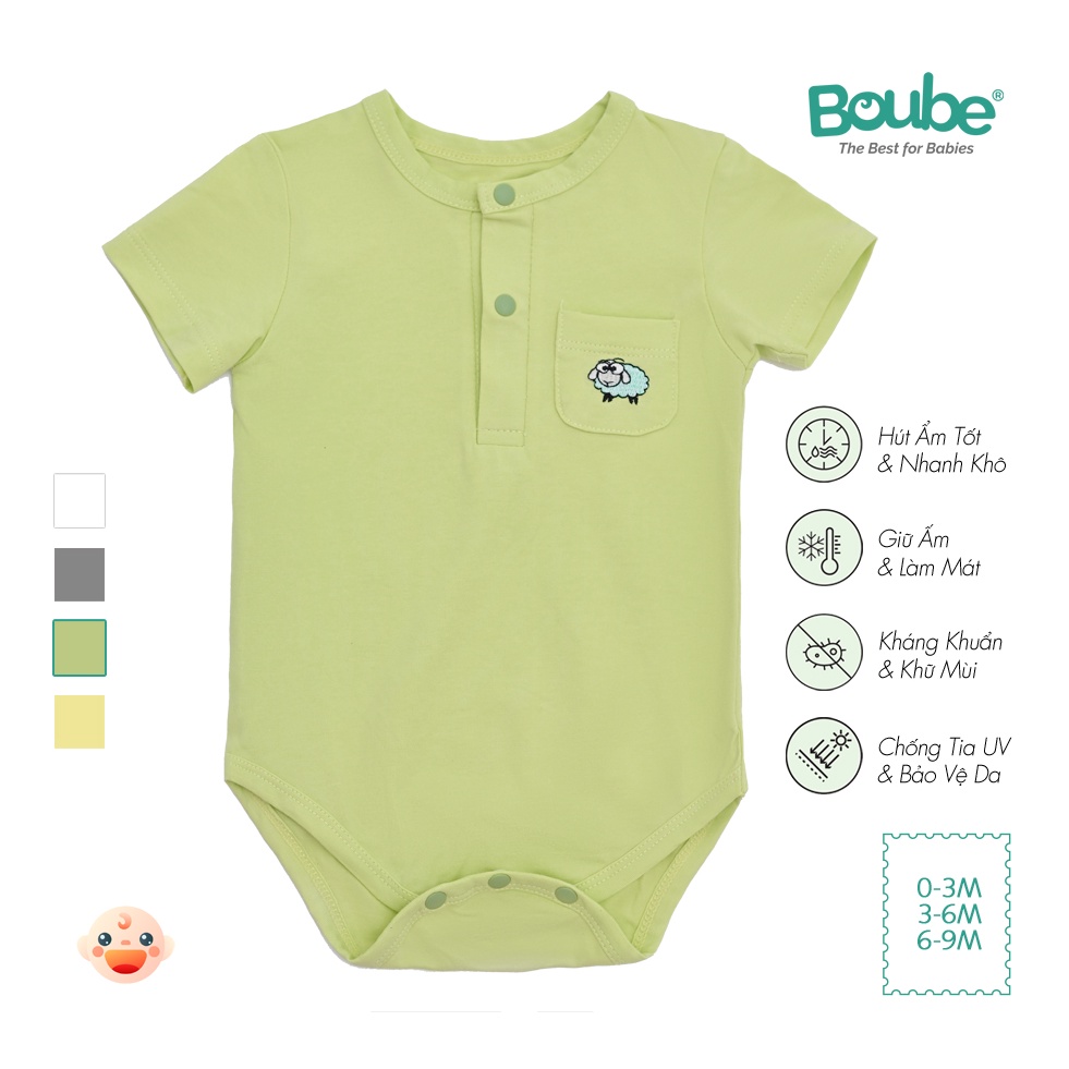 Bộ liền thân tam giác, bodychip cộc tay nhiều màu sắc cho em bé sơ sinh Boube, vải Cotton organic thoáng mát - Size 0-9M