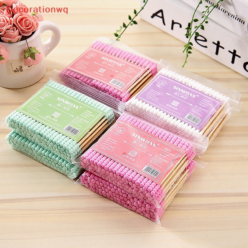 Set 100 Tăm Bông cotton Hai Đầu Dùng Để Vệ Sinh Tai / Mũi Cho Nữ Mới