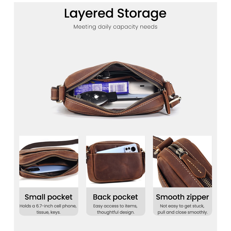 Túi Đeo Chéo mini Bằng Da Thật Để Điện Thoại Dành Cho Nam