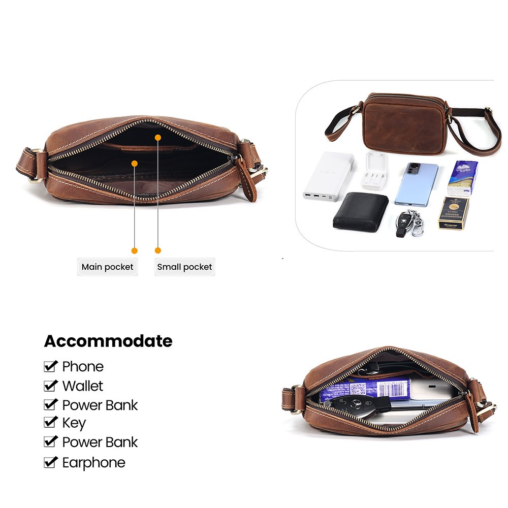 Túi Đeo Chéo mini Bằng Da Thật Để Điện Thoại Dành Cho Nam