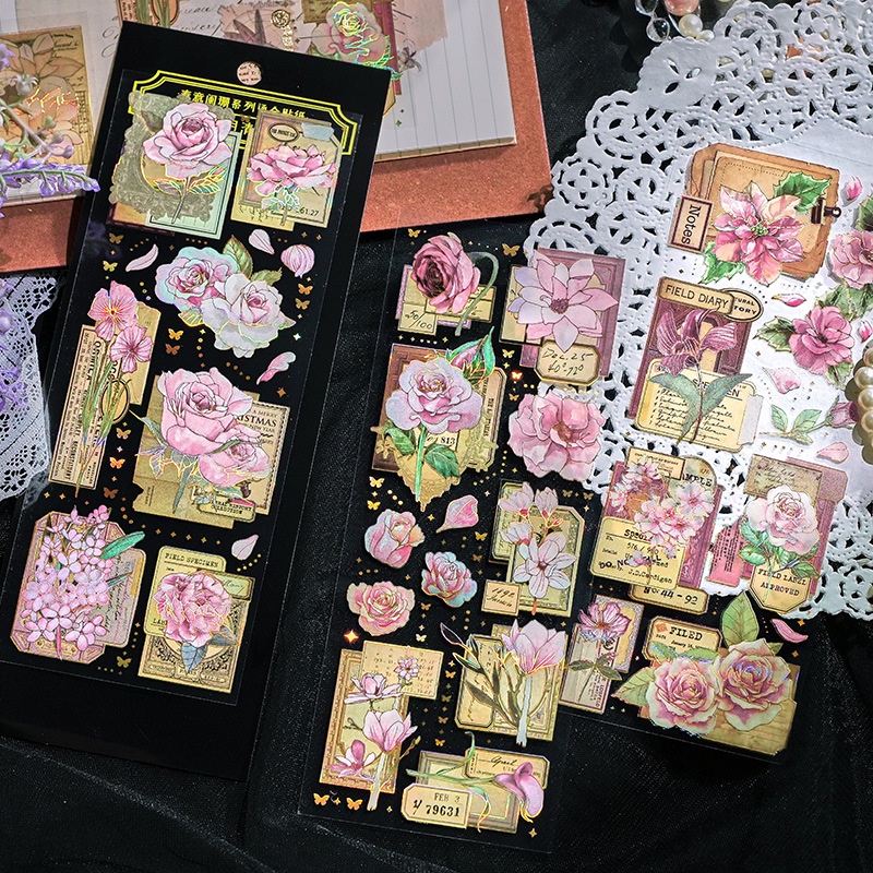 Set 3 Miếng Dán Lá Vàng Hình Hoa Trang Trí Sổ Tay diy