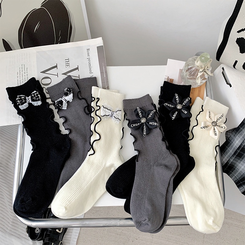 Vớ Ống Lửng Phối Nơ Ren Dễ Thương Thời Trang Xuân Thu Phong Cách Nhật Bản Cho Nữ