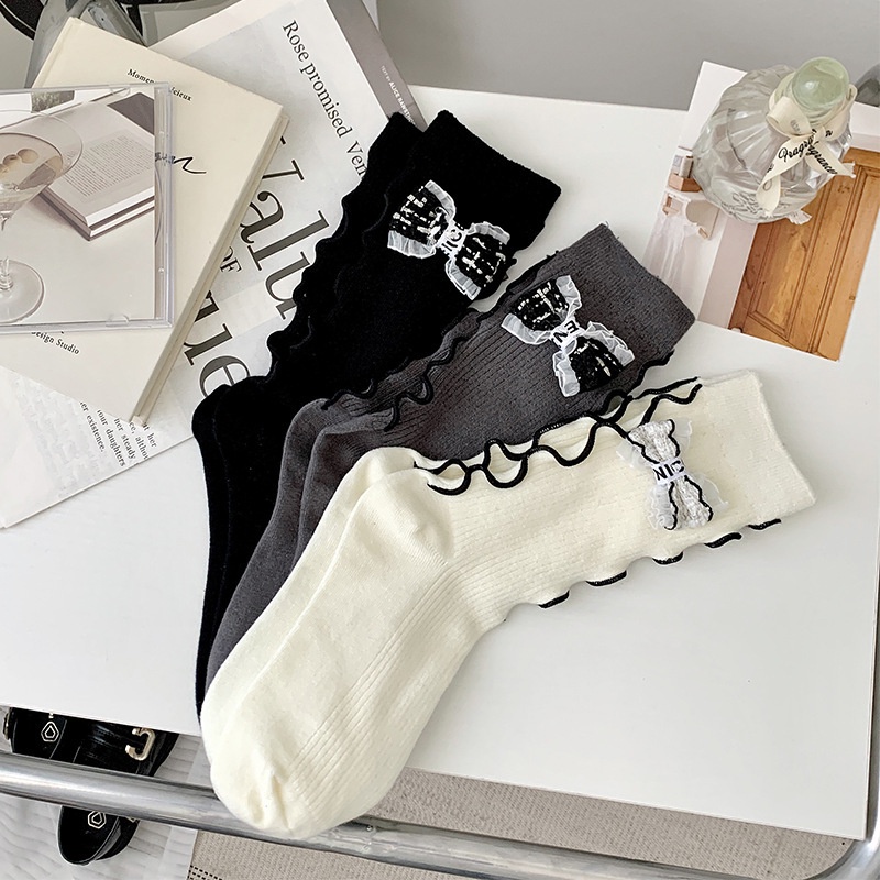Vớ Ống Lửng Phối Nơ Ren Dễ Thương Thời Trang Xuân Thu Phong Cách Nhật Bản Cho Nữ