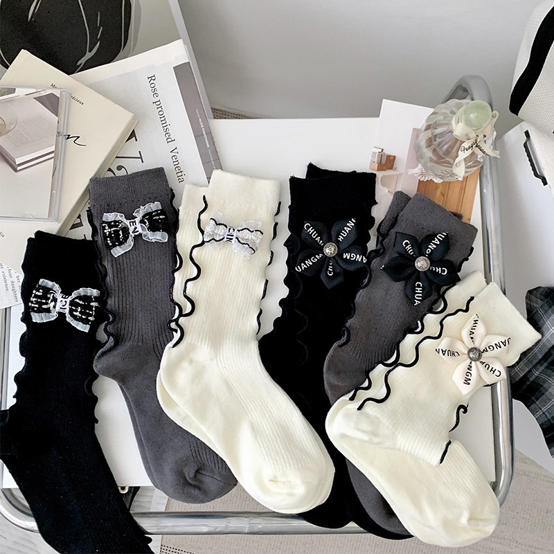 Vớ Ống Lửng Phối Nơ Ren Dễ Thương Thời Trang Xuân Thu Phong Cách Nhật Bản Cho Nữ