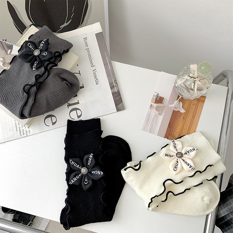 Vớ Ống Lửng Phối Nơ Ren Dễ Thương Thời Trang Xuân Thu Phong Cách Nhật Bản Cho Nữ