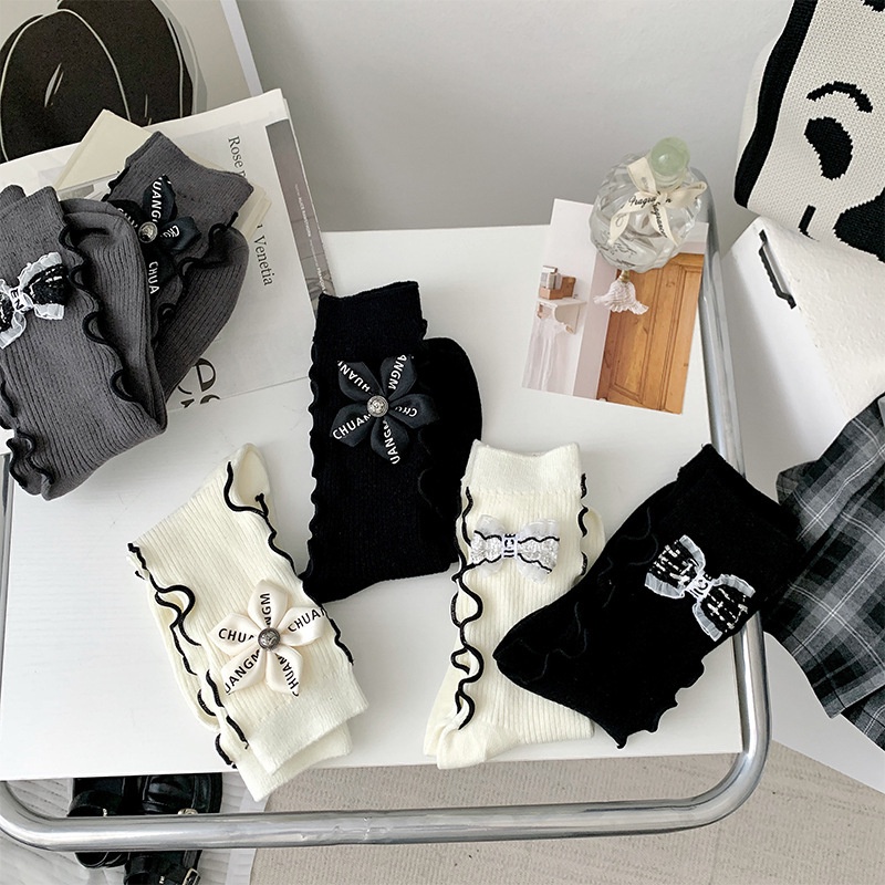 Vớ Ống Lửng Phối Nơ Ren Dễ Thương Thời Trang Xuân Thu Phong Cách Nhật Bản Cho Nữ