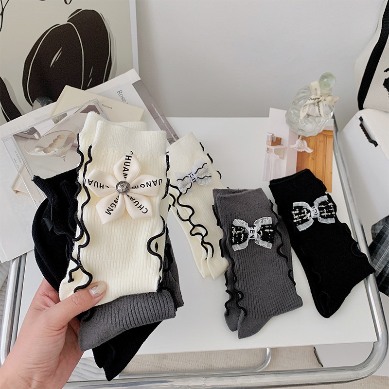 Vớ Ống Lửng Phối Nơ Ren Dễ Thương Thời Trang Xuân Thu Phong Cách Nhật Bản Cho Nữ