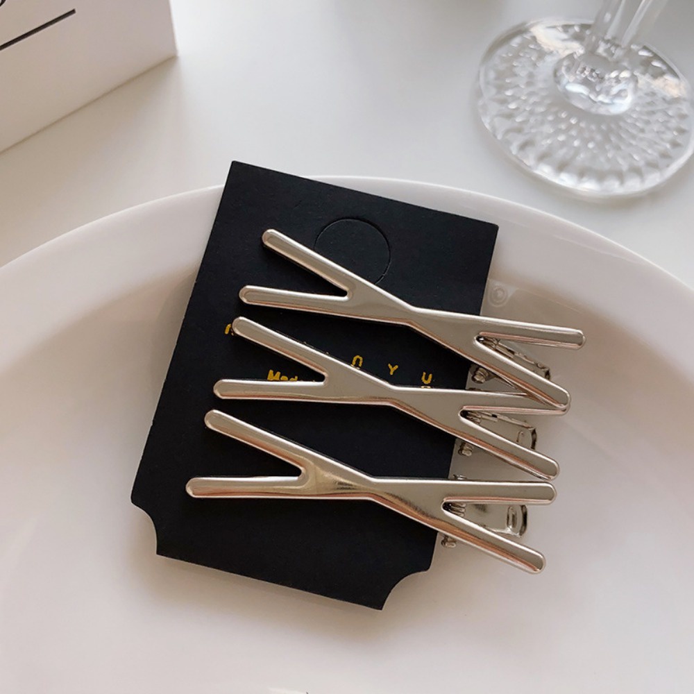 Kẹp Tóc Thẳng / Cong Bằng Kim Loại Màu Bạc Họa Tiết Ngôi Sao Rỗng Hai Bên Cho Nữ