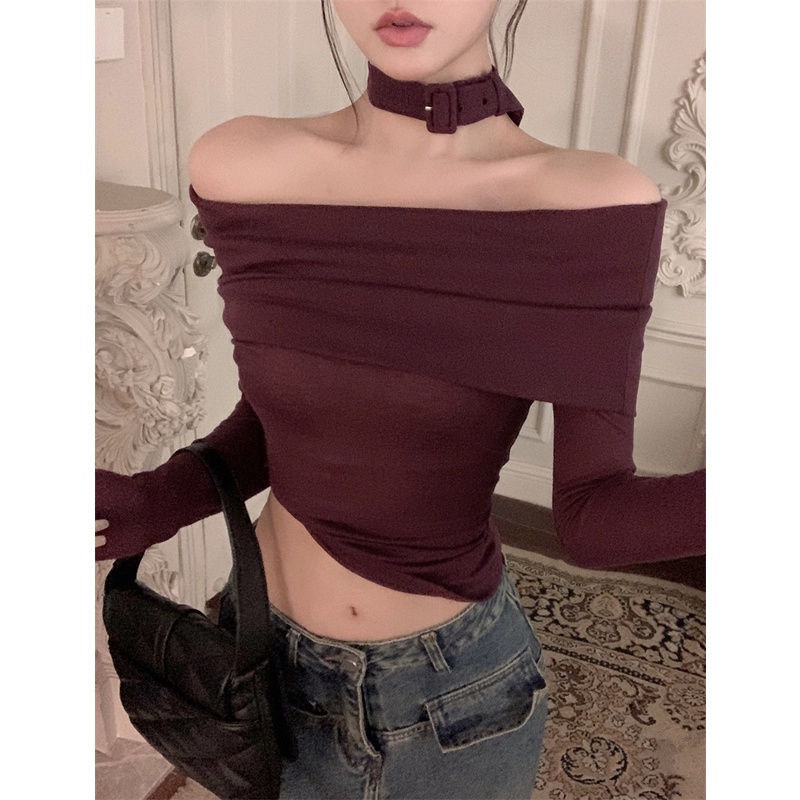 Áo Thun Tay Dài Hở Vai Quyến Rũ Cho Nữ