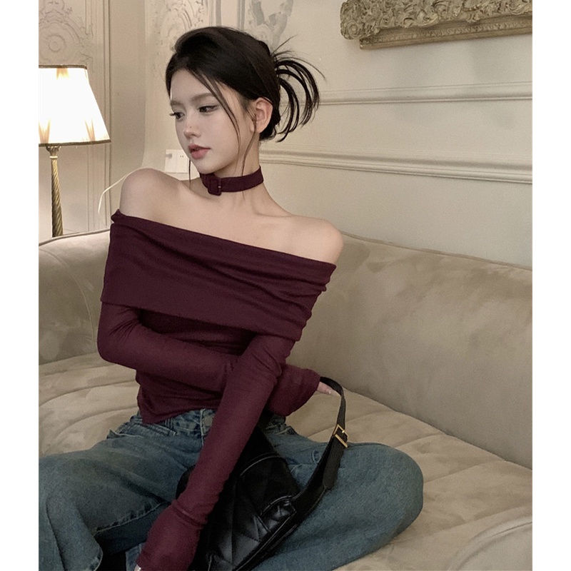 Áo Thun Tay Dài Hở Vai Quyến Rũ Cho Nữ