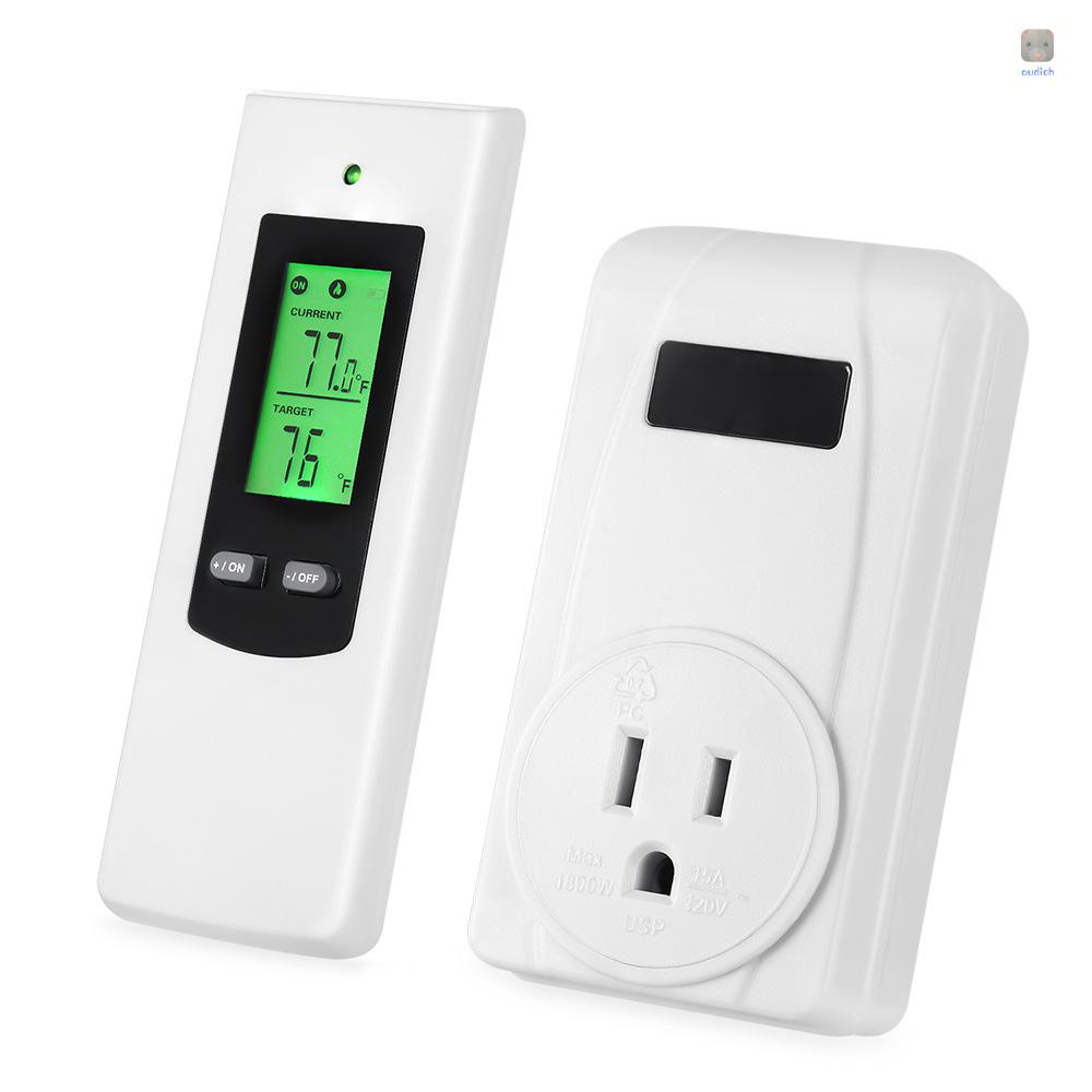 Bộ Điều Khiển Nhiệt Độ Không Dây Và Ổ Cắm °C °F Màn Hình lcd Màu Xanh Lá Cây Có Công Tắc Điều Chỉnh Được Màn Hình lcd Nhiệt Độ Cao Với Chuông Báo Nhiệt Độ Thấp