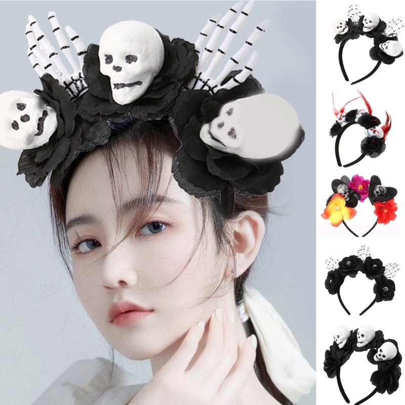 [CH] Băng đô đầu lâu Halloween Băng đô tóc Hoop Băng đô trang trí hoa