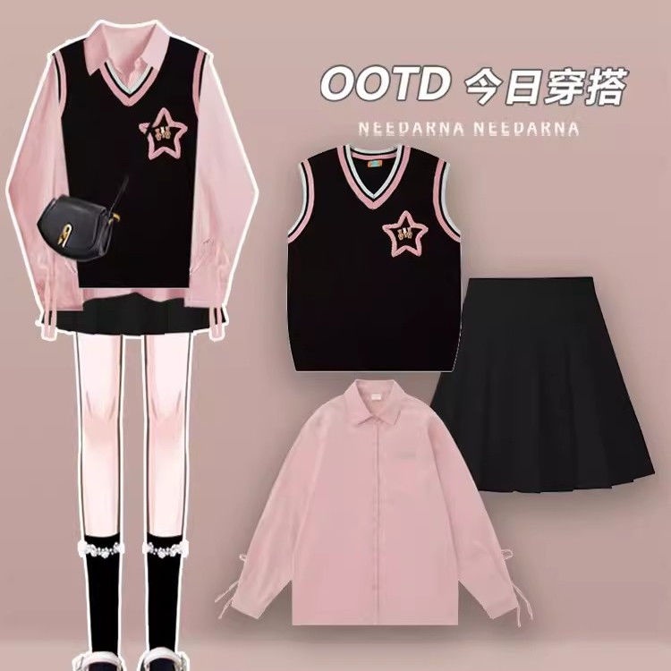 Bộ Áo Sơ Mi + Chân Váy Xếp Ly Phong Cách Thời Trang Mới 2023#0830#