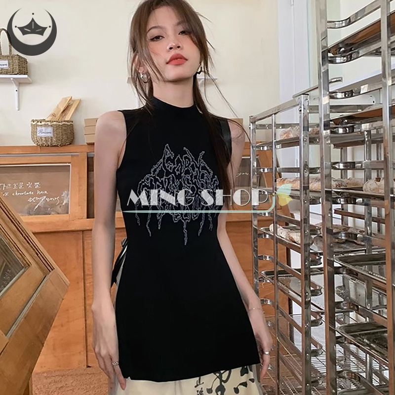 Áo Hai Dây Cổ Tròn In Họa Tiết retro Thời Trang Mùa Hè Cho Nữ