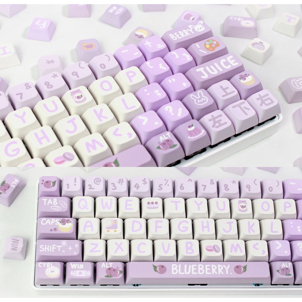 Blueberry Juice Keycap Light Purple Grape Cartoon 133 Keycaps XDA-like Height/Cherry Profile Blueberry Bộ Bàn Phím Cơ 133 Phím Hình Chùm Nho Tím Vẽ Cao / cherry profile Sáng Tạo Màu Tím Nhạt