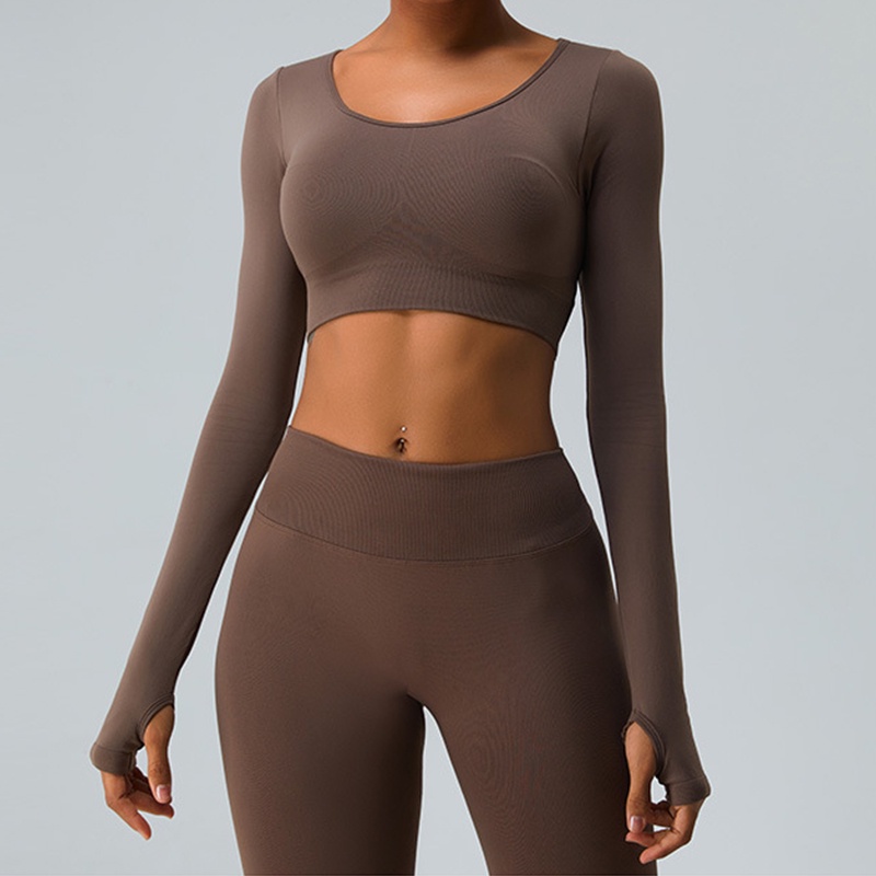 Bộ Đồ Tập yoga Thể Thao Dài Tay Không Đường May Dây Đan Chéo Lưng Gợi Cảm Cho Nữ