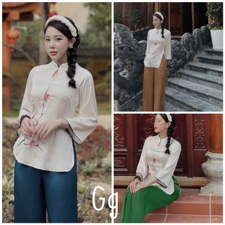 Đồ lam đi chùa -pháp phục đi lễ nguyên set lụa thêu hoa alohashop91