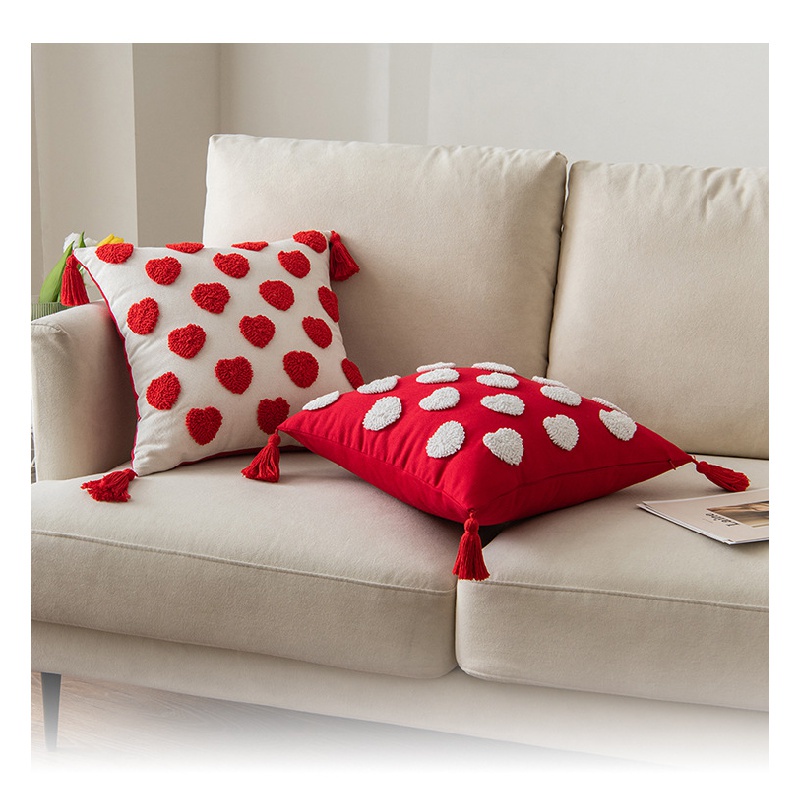 Vỏ Gối cotton Thêu Họa Tiết Hình Học Phối Tua Rua Dễ Thương Trang Trí Tiệc Cưới