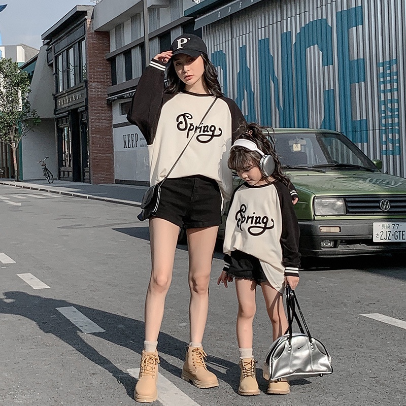 Áo Thun Tay Dài Dáng Rộng Thời Trang Mùa Xuân 2023 Cho Mẹ Và Bé