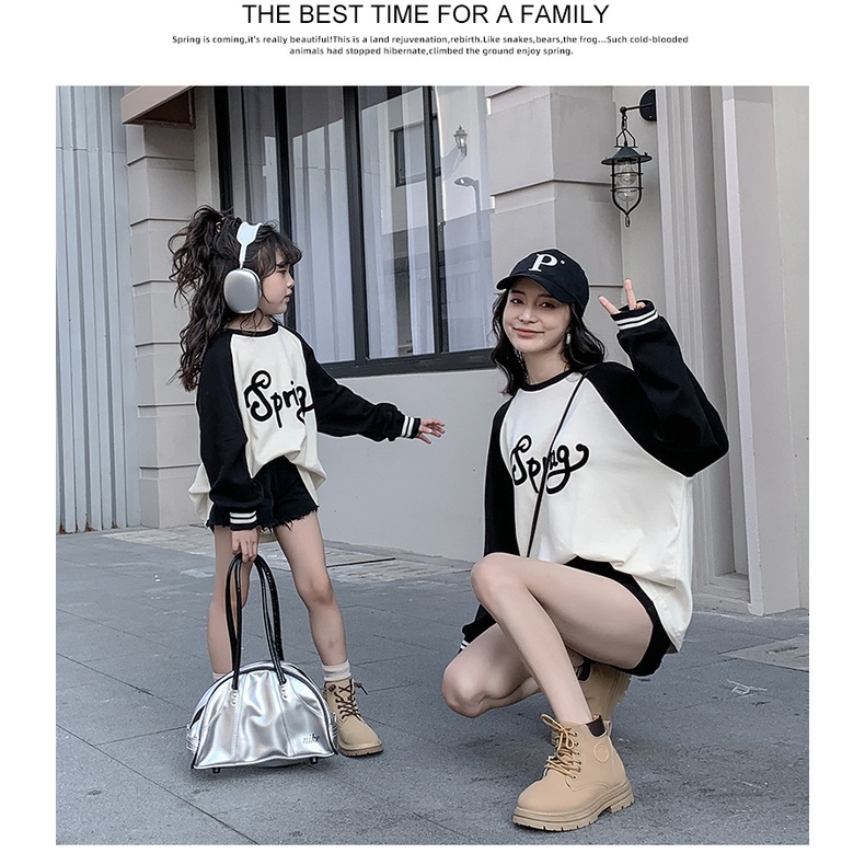 Ricoini Áo Thun Tay Dài Dáng Rộng Thời Trang Mùa Xuân 2023 Cho Mẹ Và Bé