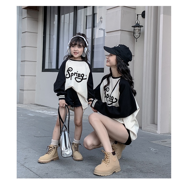 Ricoini Áo Thun Tay Dài Dáng Rộng Thời Trang Mùa Xuân 2023 Cho Mẹ Và Bé